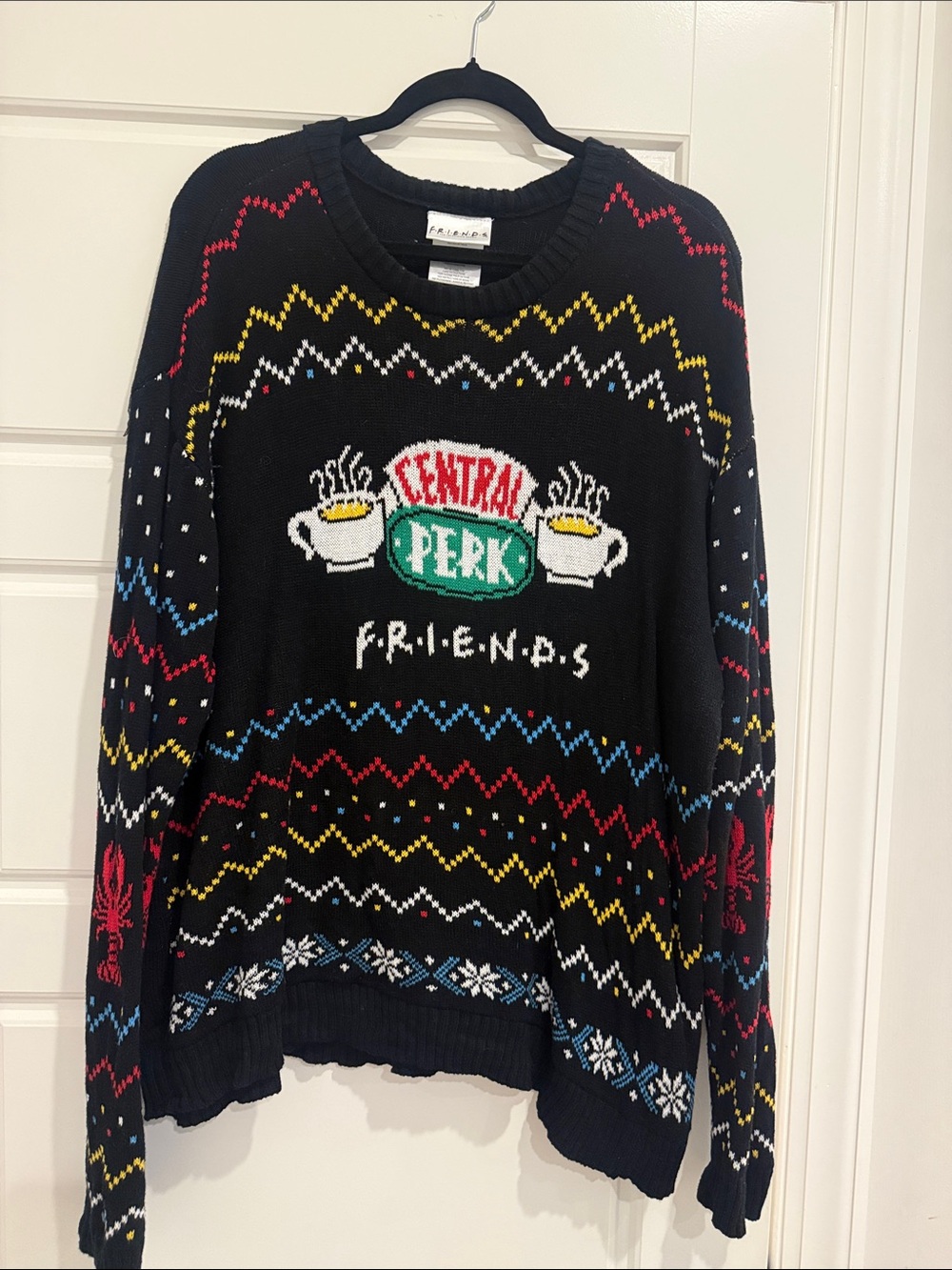 FRIENDS Central Perk Black Crewneck Sweater with Multicolor Fair Isle